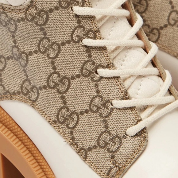 Gucci GG supreme canvas leather apollo block heel lug sole lace up ankle boots - Picture 2 of 11